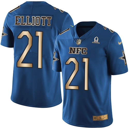 Nike Cowboys #21 Ezekiel Elliott Navy Men's Stitched NFL Limited Gold NFC Pro Bowl Jersey